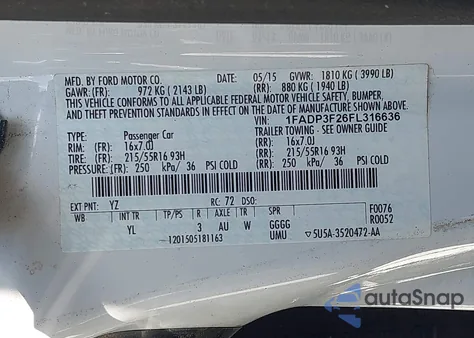 2015 Ford Focus Se z USA, uszkodzony, nr VIN 1FADP3F26FL316636